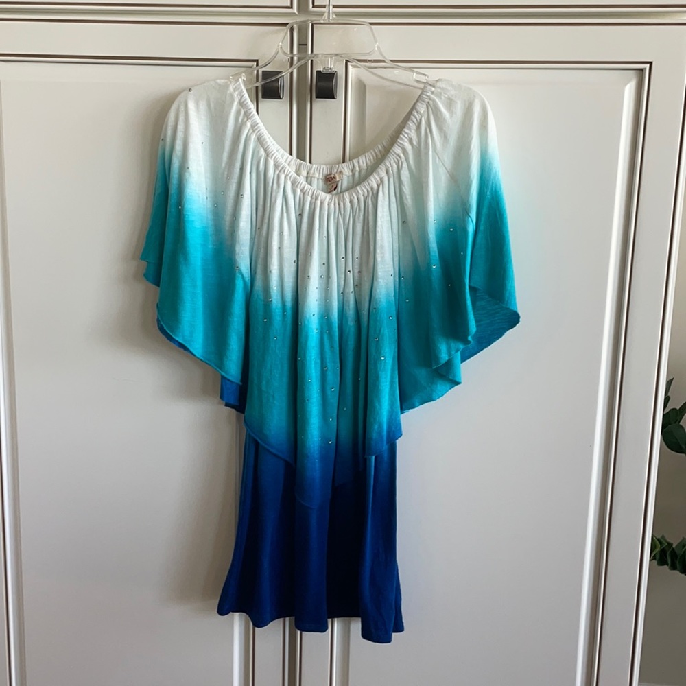 Reba off the shoulder ombré turquoise blue top